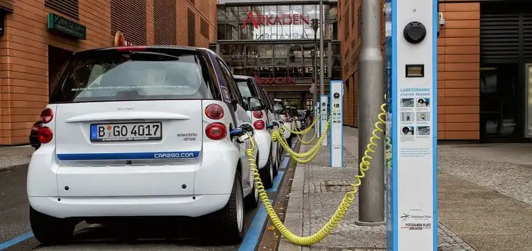 EVs lined up charging